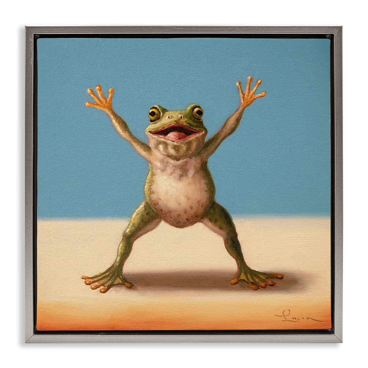 Stupell Industries Motivational Exercise Frog Floating Frame Design by Lucia Heffernan